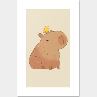 Capybara and bird illustration Posters and Art